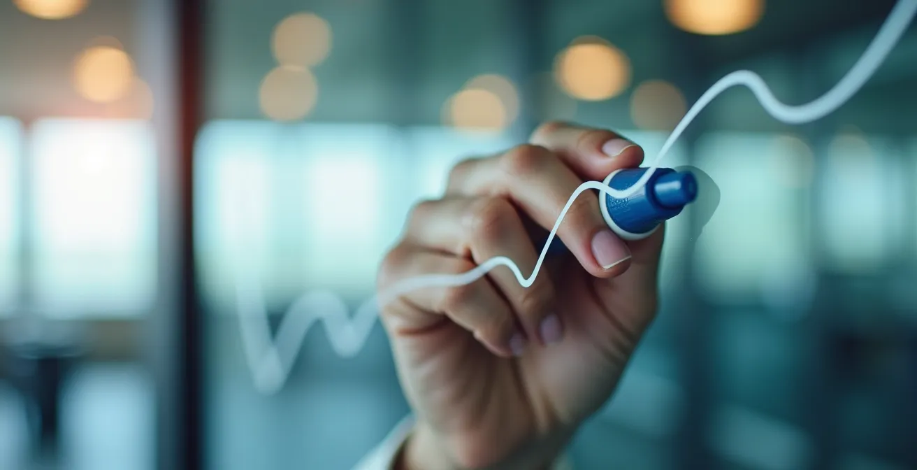 Main analysant une courbe de mémorisation sur tableau transparent